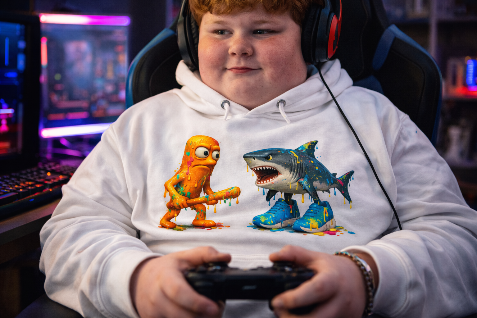video game kid with brainrot meme hoodie